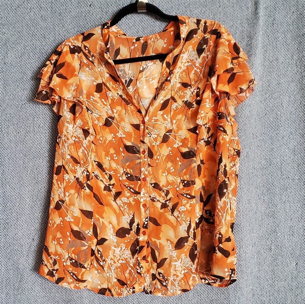 Jessica - Orrange Pattern Blouse - Floaty Cap Sleeve - Size 20W - NWT